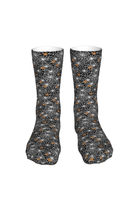 Spider Cobweb Print Fashion No Heel Casual Crew Socks Cushioned Breathable for Men Women - Moisture wicking,Not easy to fade Suitable for daily