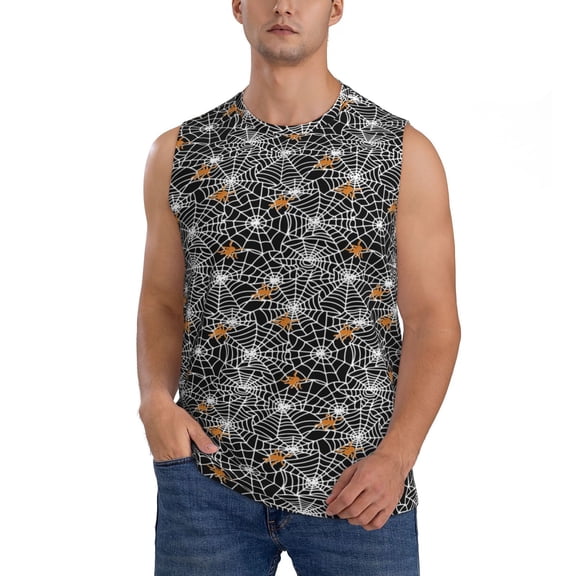 Xecao Spider Cobweb Print Men's Tank Top: Sleek Sleeveless Tee for Casual Sports and Beach Occasions-X-Large