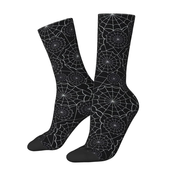 Xecao Spider Web Black Pattern Sport Socks for Women and Men Crew Socks Sporty Calf Socks Casual Socks