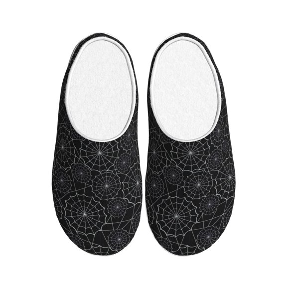 Xecao Spider Web Black Print Cotton Slippers Fuzzy Warm Cozy Slippers Non Slip House Slippers For Indoor Outdoor Cotton Slippers House Slippers-11