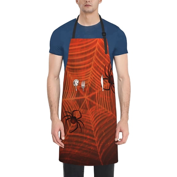 Xecao Spider Web Print Kitchen Cooking Aprons, Waterproof Adjustable Bib Aprons with 2 Pockets for Women Men Chef