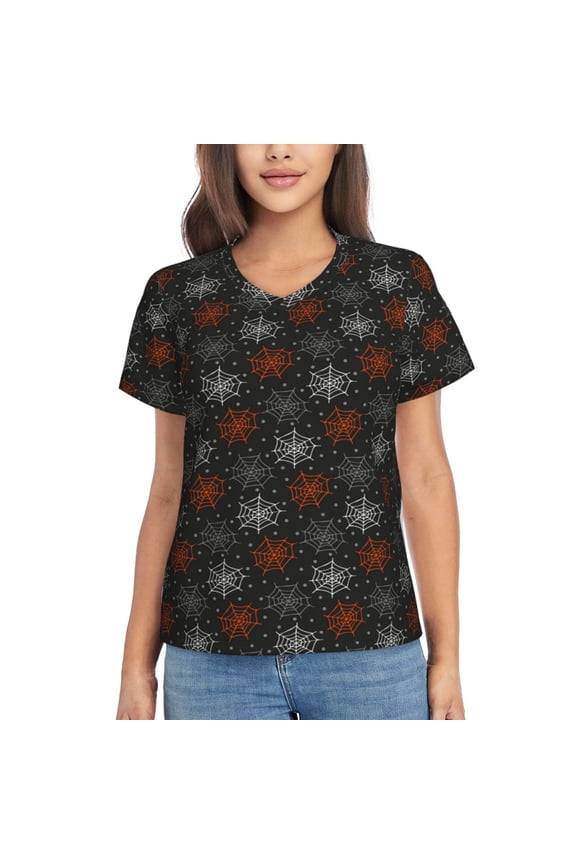 Spider Web for Women's V-Neck T-Shirts-Elegant Half-Sleeve Tops Perfect for Summer-Large