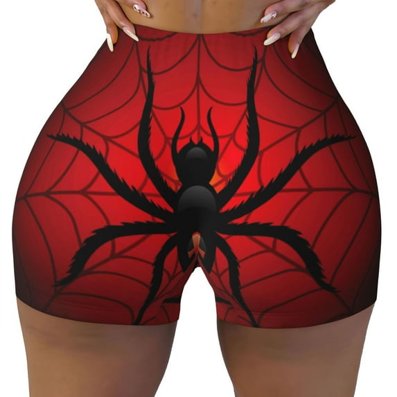 Xecao Spider on the Web Print Workout Shorts for Women Soft Smooth Gym Yoga Scrunch Active Tennis Workout Running Shorts