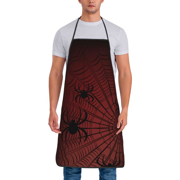 Xecao Spiders On A Web Print Funny BBQ Chef Aprons for Men Women,Adjustable Kitchen Cooking Aprons with Pocket Waterproof Oil Proof No Pilling Fading