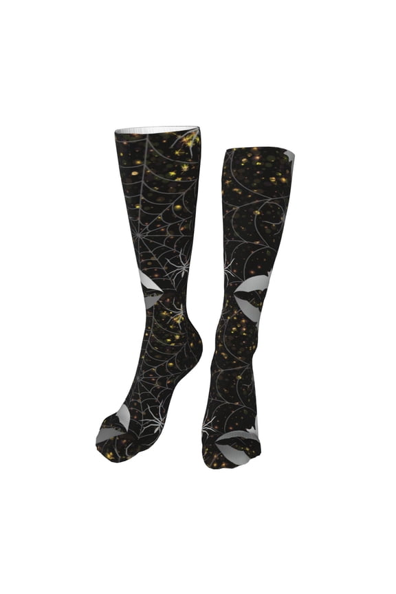 Spiderweb Bats And A Spider Print Calf Socks Seamless Toe, Knee High Long Socks, Sports Socks Trouser Socks for Women and Men-One Size