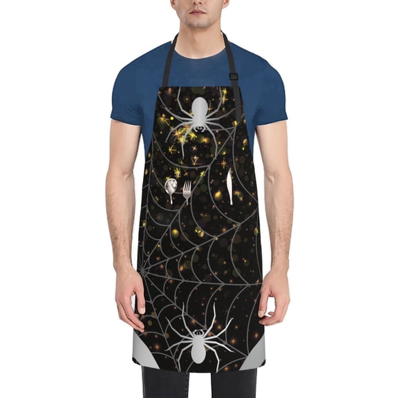 Xecao Spiderweb Bats And A Spider Print Kitchen Cooking Aprons, Waterproof Adjustable Bib Aprons with 2 Pockets for Women Men Chef
