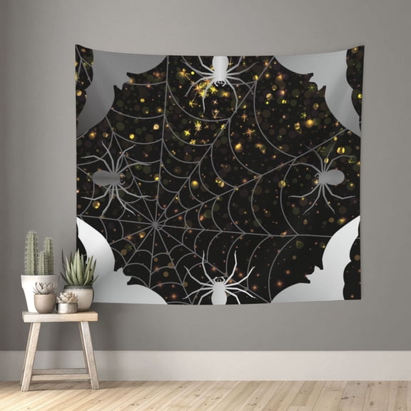 Xecao Spiderweb Bats And A Spider patten Tapestry 60x51 Inches Wall Hanging Poster Tapestry for Living Room Bedroom Home Decor