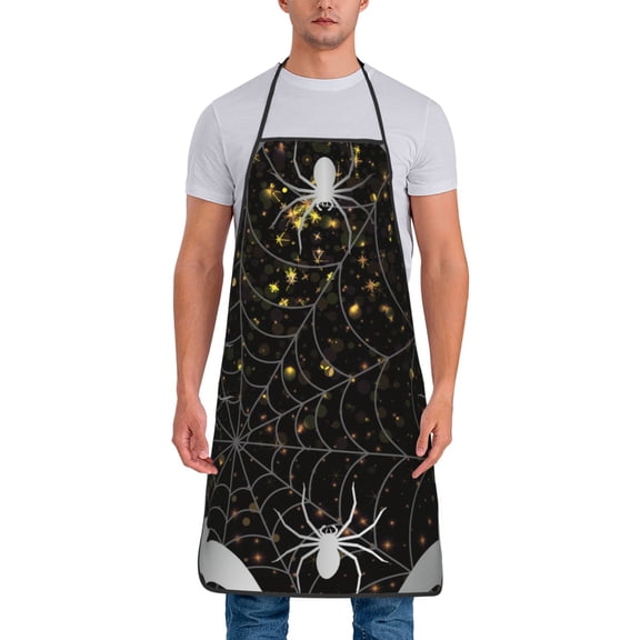 Xecao Spiderweb Bats And A Spider Print Funny BBQ Chef Aprons for Men Women,Adjustable Kitchen Cooking Aprons with Pocket Waterproof Oil Proof No Pilling Fading