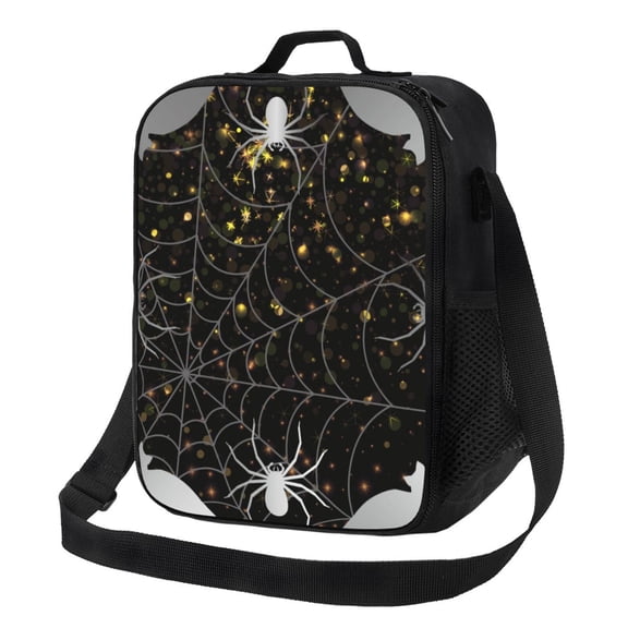 Xecao Spiderweb Bats And A Spider Print Lunch Bag - Durable, Double-Insulated Lunch Bag, Holds Lunch Box, Water Bottle, & Snacks,Leakproof Cooler Tote Bag
