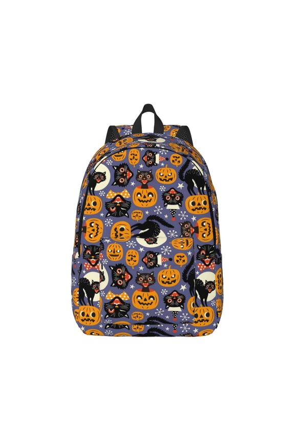 Spooky Cats And Halloween Pumpkins for Canvas College Laptop Backpack, Durable Rucksack Travel Notebook Bag School Backpack Book Bag for Men Women
