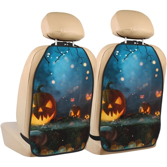 Xecao Spooky Halloween Pattern Car Seat Back Protector 2 Pack Large Capacity Pocket, Kick Mats Back Seat Protector