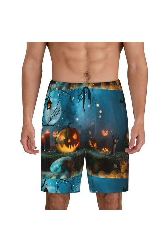 Spooky Halloween Print Men's Sleepwear Shorts Pajama Bottom Lounge Short nightwear with Convenient Pockets for Relaxed Home Wear-Medium