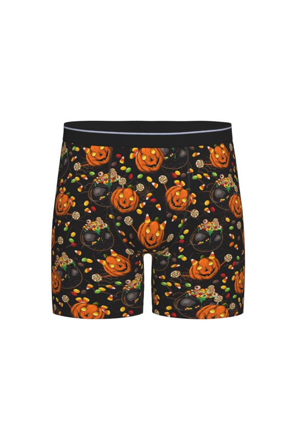 Spooky Sweets Print Boxer Briefs for Men's Stretch Moisture-Wicking Underwear, Mid-Rise Classics breathable fabric