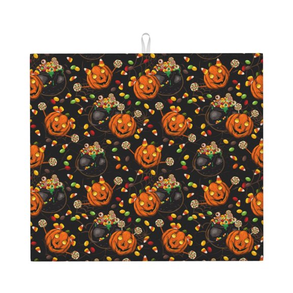 Xecao Spooky Sweets Print Dish Drying Mat for Kitchen Counter,Absorbent Coffee Bar Mat, Dish Drainer Rack Mats,Dining Room Decoration