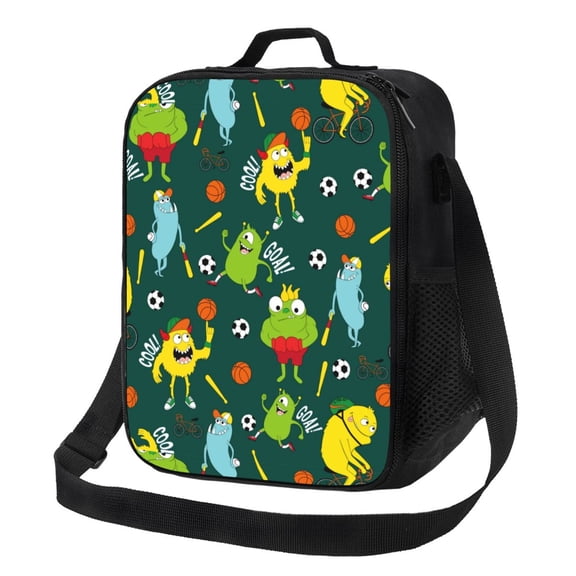 Xecao Sport Monster Print Lunch Bag - Durable, Double-Insulated Lunch Bag, Holds Lunch Box, Water Bottle, & Snacks,Leakproof Cooler Tote Bag