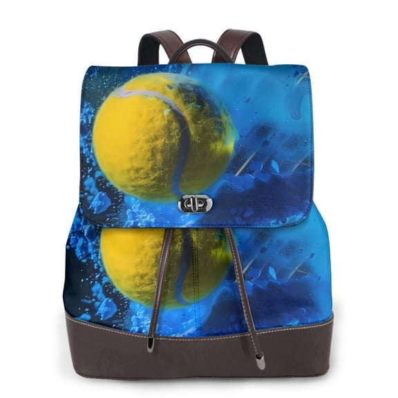 Xecao Sports Tennis Ball Print Large Backpack Soft Leather for Women Travel with Compartment, Adjustable Convertible Strap
