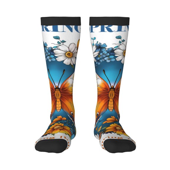 Xecao Spring Butterfly Flowers Print Compression Socks for Both Men And Women for Running, Travel, Flight, Nurse