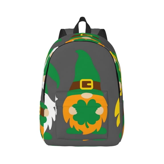 Xecao Spring St Patrick’S Day Irish Gnomes for Canvas College Laptop Backpack, Durable Rucksack Travel Notebook Bag School Backpack Book Bag for Men Women