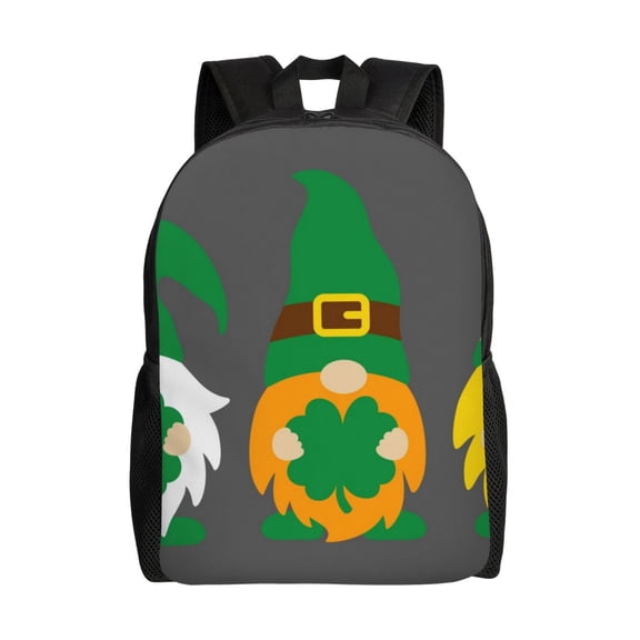 Xecao Spring St PatrickS Day Irish Gnomes Print School Backpack with Laptop Compartment Small Travel Laptop Backpack for Women Men Waterproof College Backpack Simple School Bag