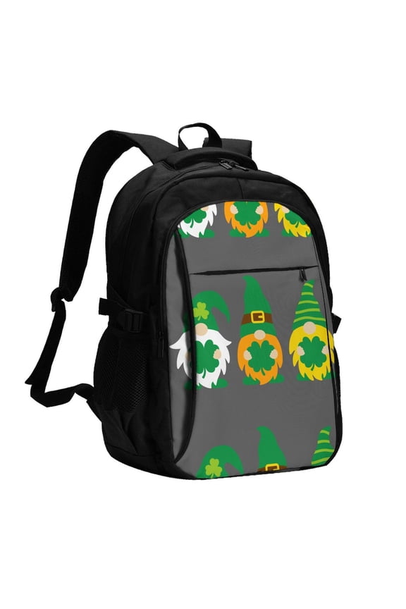 Spring St PatrickS Day Irish Gnomes for Travel Laptop Backpack, USB-Charging-Enabled, Spacious Business Backpack for Men and Women,College School Computer Bag
