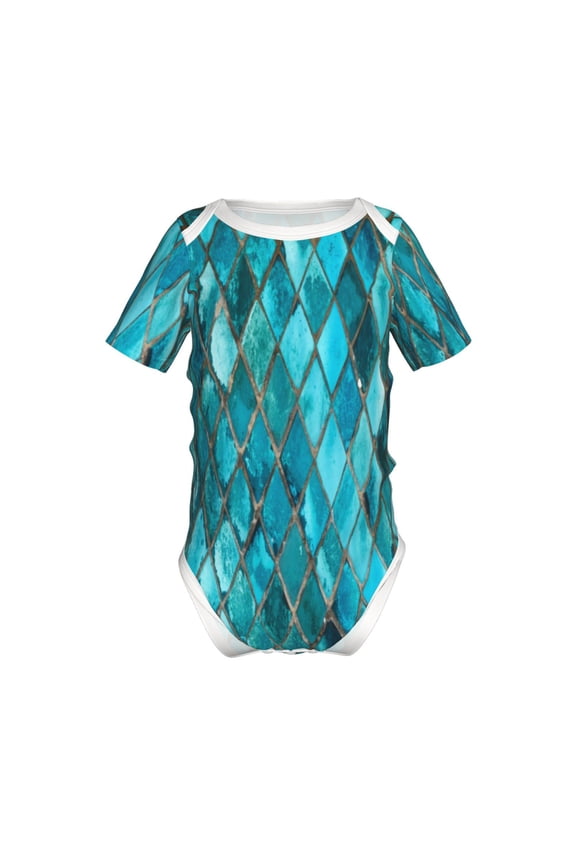 Square Glass Mosaic Pattern Baby Climbing Bodysuit Short Sleeve Onesie Unisex 0-12 Months Baby Shirt Newborn Outfits Crotch snap design-18 Months