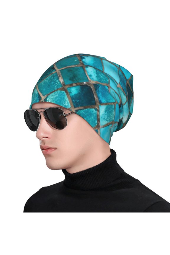 Square Glass Mosaic Print Beanie Knitted Hat for Men Women, Winter Fashion Knit Cuffed Caps Unisex