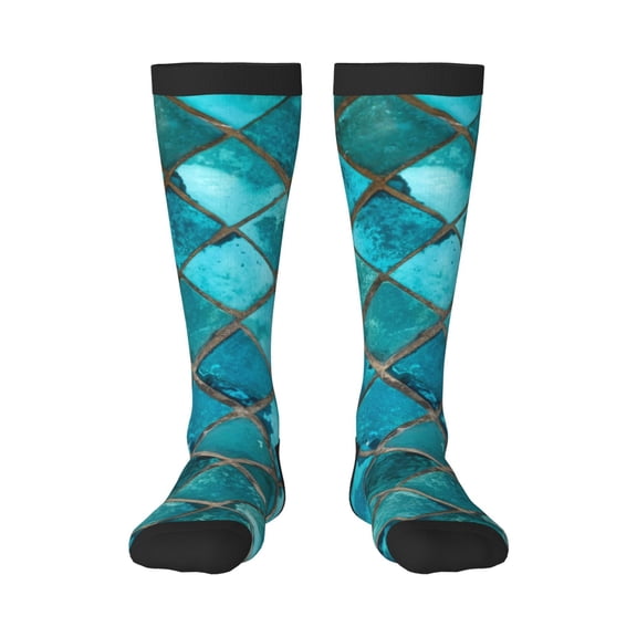 Xecao Square Glass Mosaic Print Compression Socks for Both Men And Women for Running, Travel, Flight, Nurse