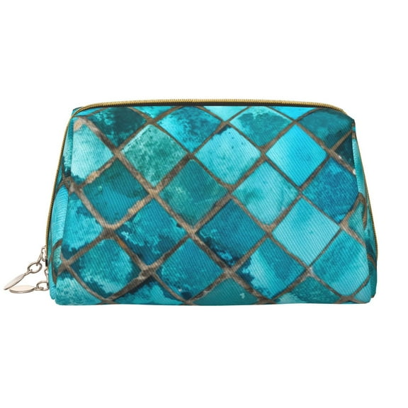 Xecao Square Glass Mosaic Print Fashion Makeup PVC Bag Large Capacity Travel Cosmetic Bag for Women Organizer Toiletry Clutch