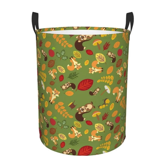 Xecao Squirrel And Fox In The Forest Print Laundry Hamper Basket,designed for Blanket Storage and Nursery Clothes in the Bedroom