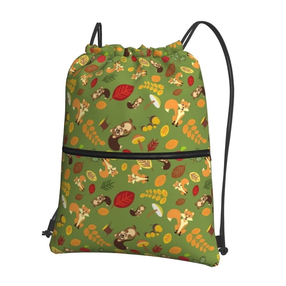 Xecao Squirrel And Fox In The Forest for Drawstring Bags,Pull String Backpack Bags,String Bag Sackpack