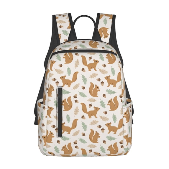 Xecao Squirrel And Leaves print Backpack For women men Aesthetic Lightweight Travel Daypack Simple Cute Backpack For Bookbag
