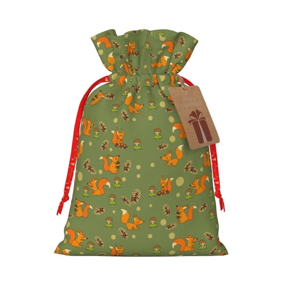 Xecao Squirrel And Nuts Print Burlap Gift Bags with Drawstring and Gift Tags, Gift Bags, Burlap Bags, Jute Bags for Party, Christmas, DIY Craft Bags-Medium