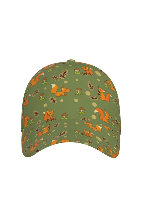 Squirrel And Nuts for Baseball Cap: Unisex, crafted from classic polyester twill fabric, featuring a soft unconstructed design