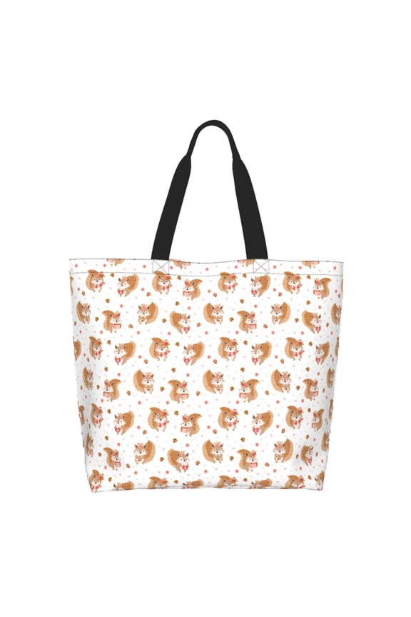 Squirrel And Rose for Tote Bag for Women, Tote Shoulder Bag with a littlw pocket and Handbag for Travel, Work