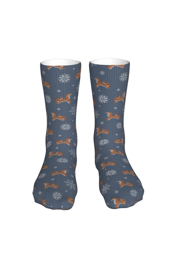Squirrel And Snowflakes Print Fashion No Heel Casual Crew Socks Cushioned Breathable for Men Women - Moisture wicking,Not easy to fade Suitable for daily