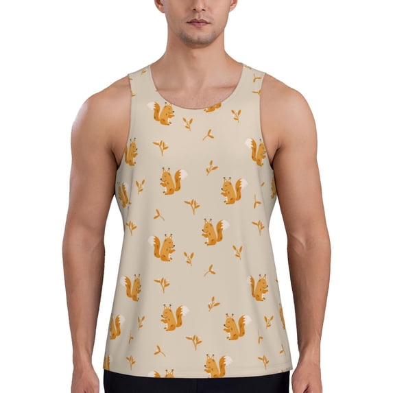 Xecao Squirrel Animal Men's Tank Top Workout Quick Dry Sleeveless Gym Jogging Muscle Shirts Summer Swim Beach Tops