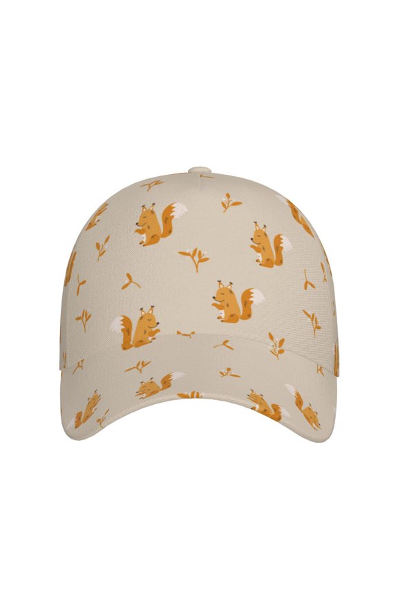 Squirrel Animal for Baseball Cap: Unisex, crafted from classic polyester twill fabric, featuring a soft unconstructed design