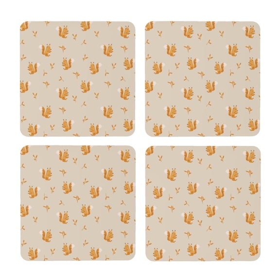 Xecao Squirrel Animal for MDF Cork Coaster 4 Pcs,Drink Coasters,Suit for House Warming Gifts New Home ,Coffee Table Decor-Square