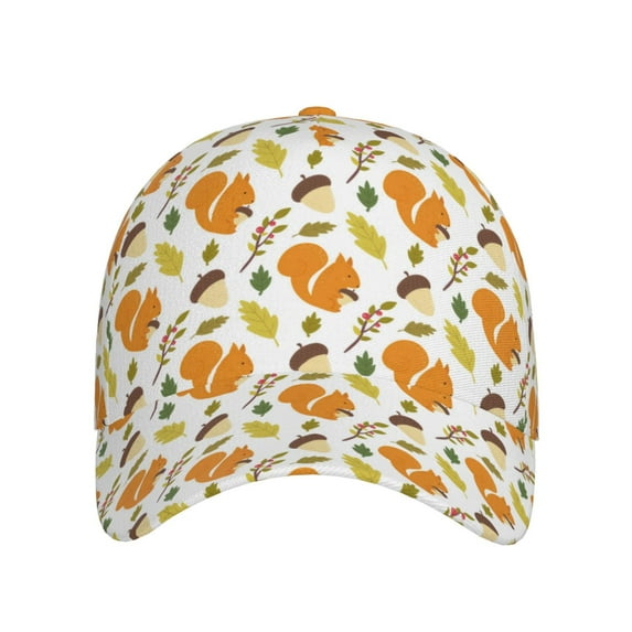 Xecao Squirrel Eating Nuts for Baseball Cap: Unisex, crafted from classic polyester twill fabric, featuring a soft unconstructed design