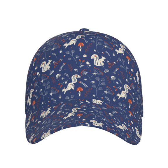 Xecao Squirrel Flower for Baseball Cap: Unisex, crafted from classic polyester twill fabric, featuring a soft unconstructed design