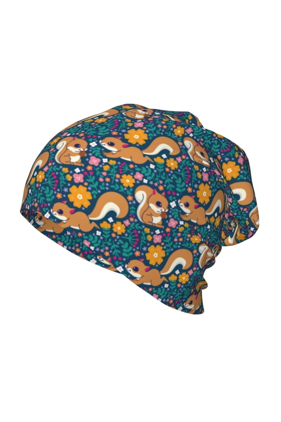 Squirrel Garden Delight Print Beanie Hat Toddler Girls Boys, Baby Hats Winter Warm Knitted Thermal, Kids Winter Caps