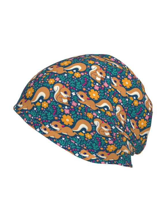 Squirrel Garden Delight Print Knit Hat,Winter Beanie for Men Women, Beanie Soft Warm Ski Stocking Cuffed Cap