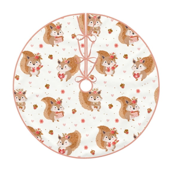 Xecao Squirrel Giving A Gift Pattern Christmas Tree Skirt Holiday Part Decorations for Christmas Tree, Farmhouse Christmas Decor Xmas Holiday Home Party Decorations-48"
