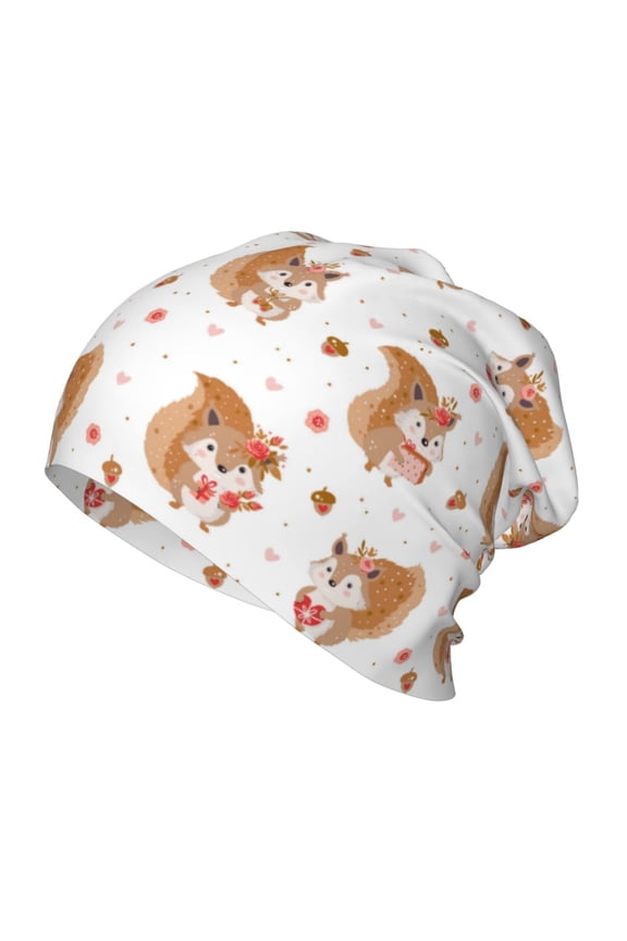 Squirrel Giving A Gift Print Beanie Hat Toddler Girls Boys, Baby Hats Winter Warm Knitted Thermal, Kids Winter Caps