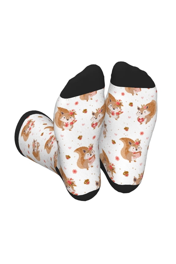 Squirrel Giving A Gift Print Crew Socks for Men and Women, Men's Soft Moisture-wicking Sock