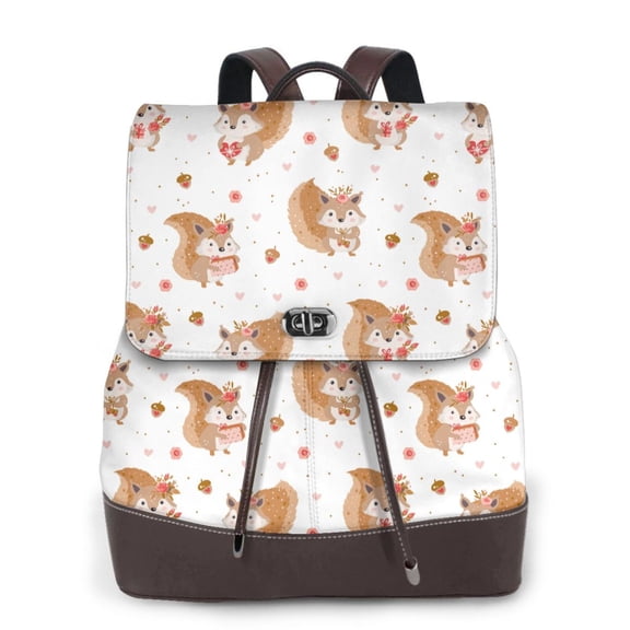 Xecao Squirrel Giving A Gift Print Large Backpack Soft Leather for Women Travel with Compartment, Adjustable Convertible Strap