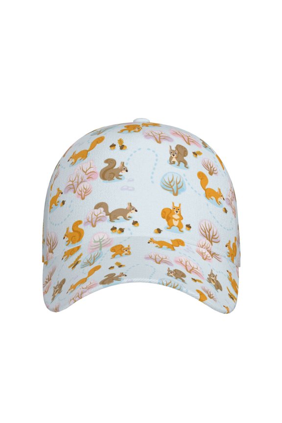 Squirrel In The Forest for Baseball Cap: Unisex, crafted from classic polyester twill fabric, featuring a soft unconstructed design