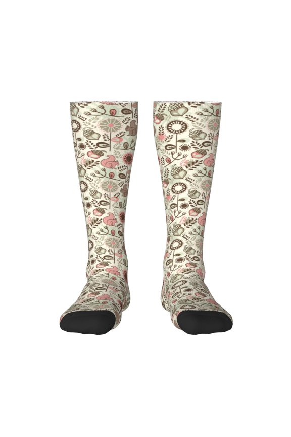 Squirrel In The Forest print thigh-high socks, crafted for both men and women with a stretchy, high-opaque design perfect for daily wear