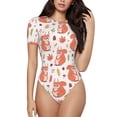 thumbnail image 1 of The Xecao Squirrel And Maple Leaf Women's Crew Neck Body Suit, a short-sleeved bodysuit and basic swimsuit, both comfort and style for dating and daily life, 1 of 9