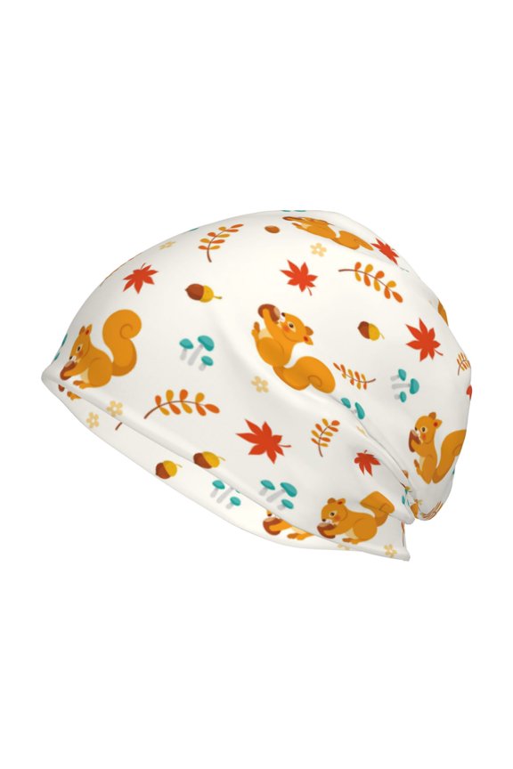 Squirrel Maple Leaves And Nuts Print Knit Hat,Winter Beanie for Men Women, Beanie Soft Warm Ski Stocking Cuffed Cap